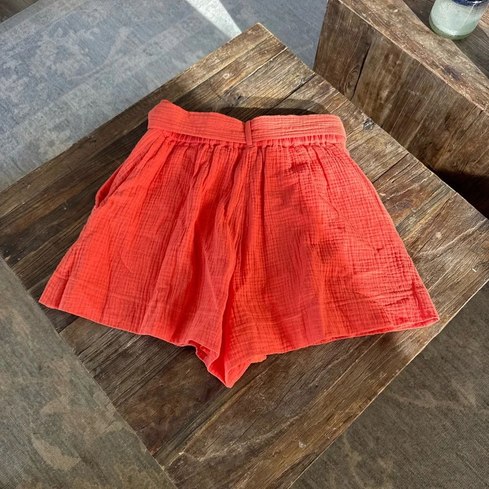Jonathan Simkhai High Waist Orange Shorts - Picture 3 of 4